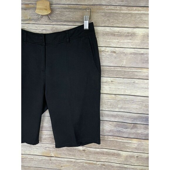 Eileen Fisher XS Bermuda Shorts Black Tencel Walking Flat Front Soft Staple - Picture 2 of 11